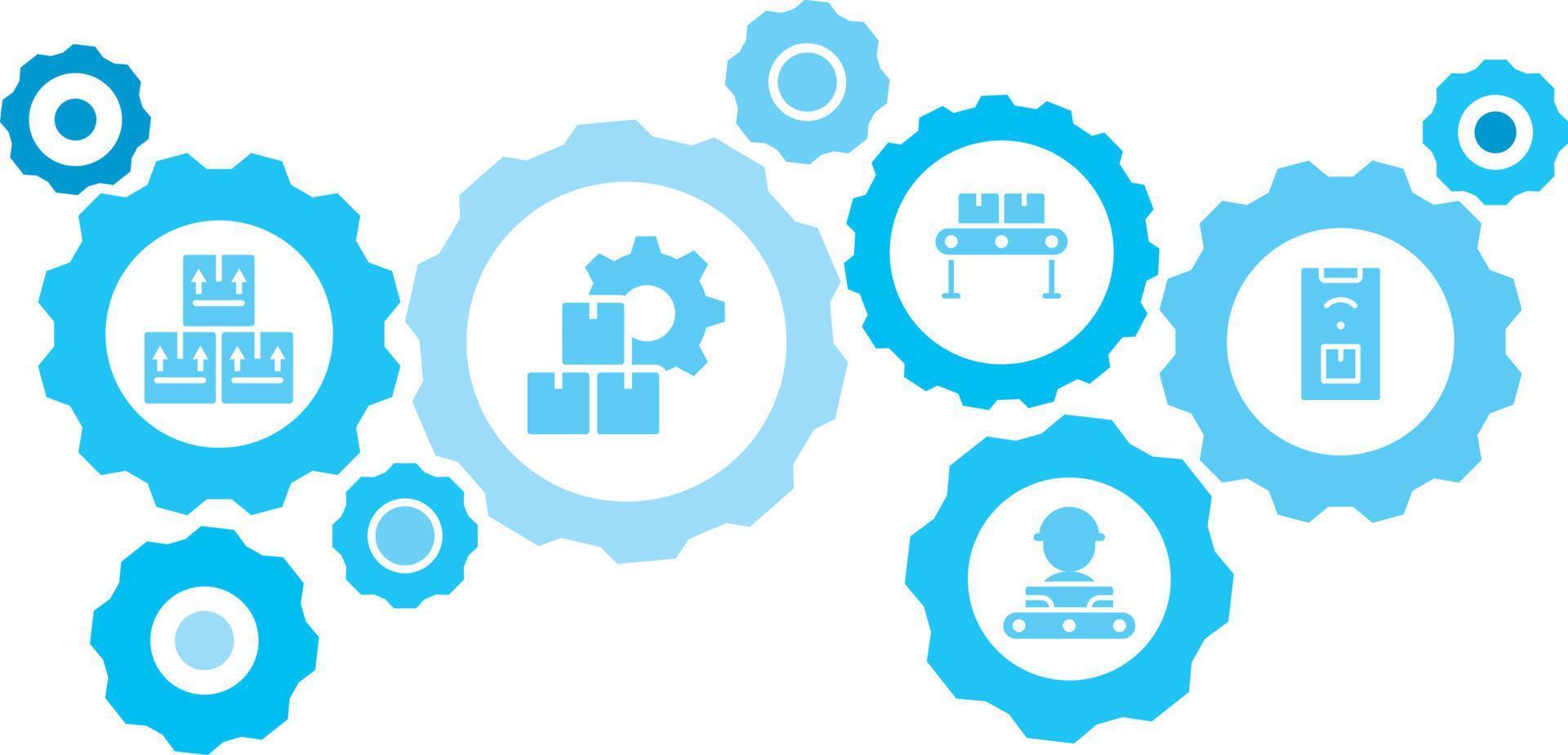 verbonden versnellingen en vector pictogrammen voor logistiek, onderhoud, Verzenden, verdeling, vervoer, markt, communiceren concepten. massa, productie, app uitrusting blauw icoon reeks Aan wit achtergrond