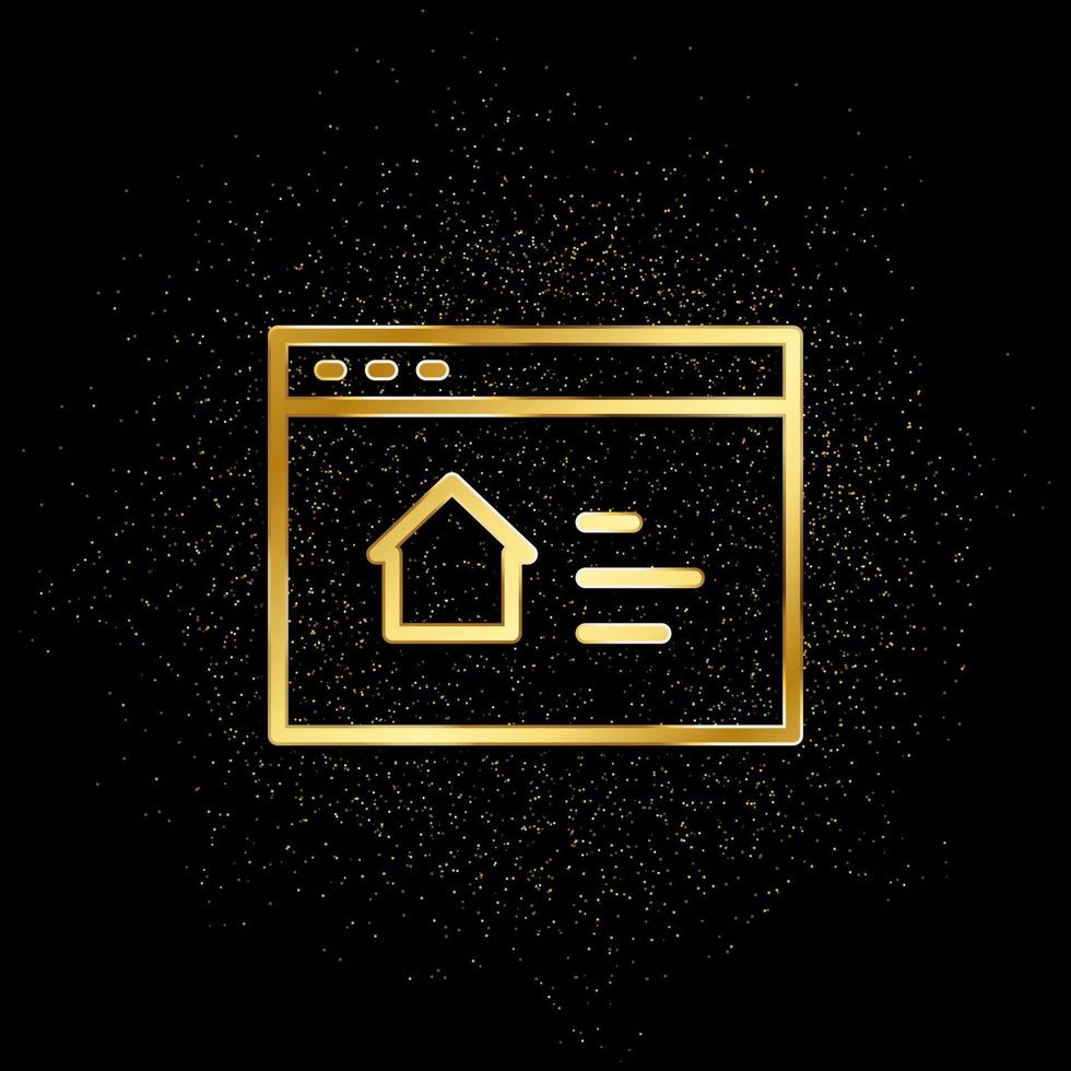 browser, huis, online, zoeken goud icoon. vector illustratie van gouden deeltje achtergrond. echt landgoed concept vector illustratie .