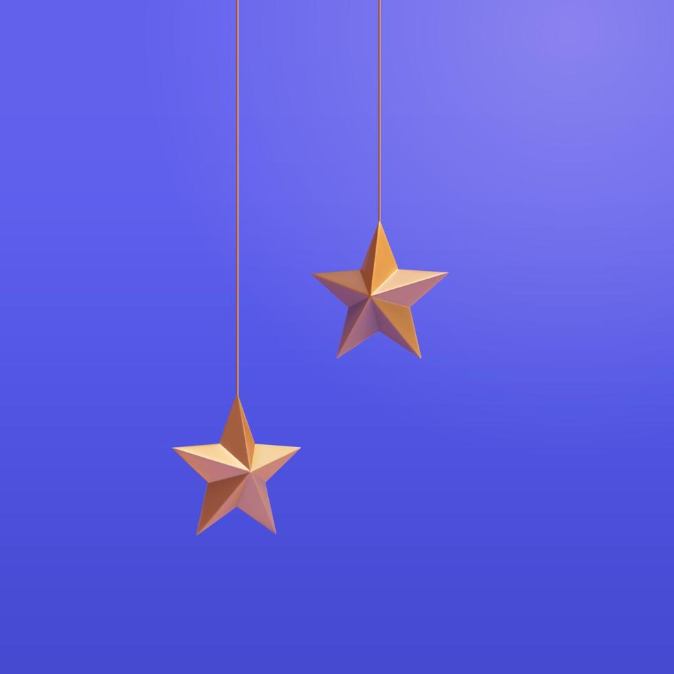 verzameling van 3d hangende gouden sterren. elementen geïsoleerd Aan blauw achtergrond, geschikt voor vakantie decoratie. vector