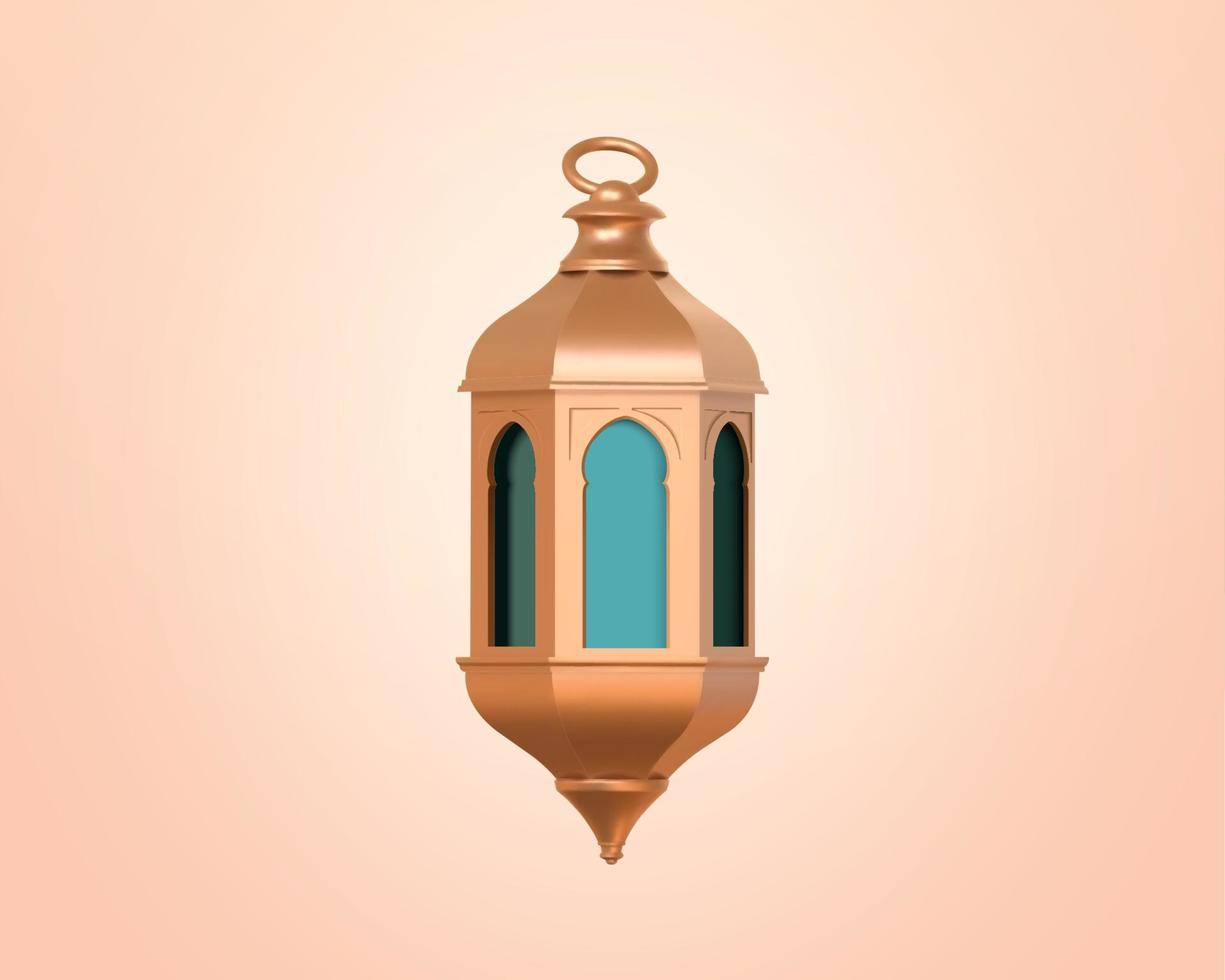 3d illustratie van fanatiek, fanoos of Arabisch Ramadan lantaarn. Islam religieus voorwerp element geïsoleerd Aan abrikoos roze achtergrond. vector