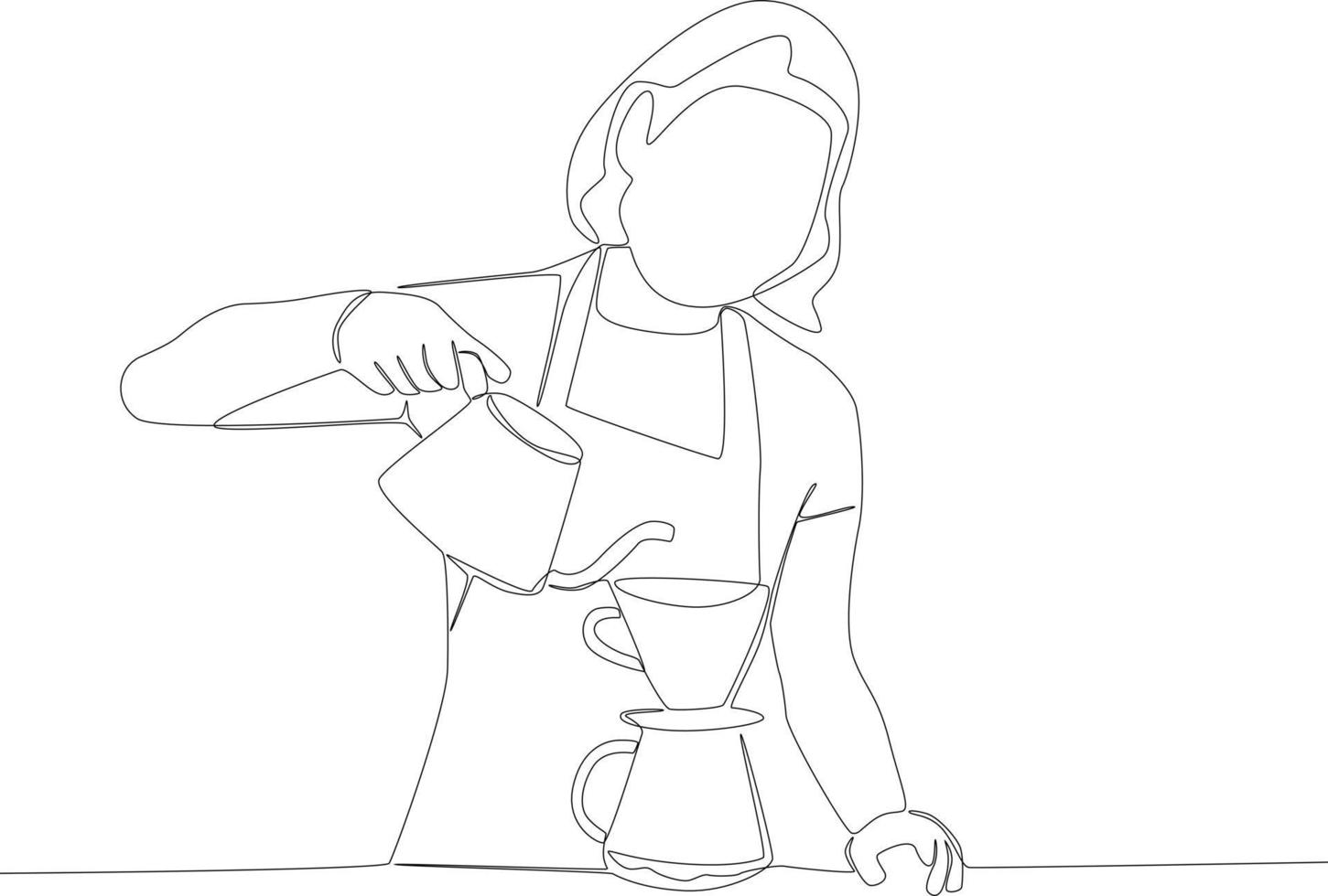 een vrouw ober maakt koffie voor klanten vector