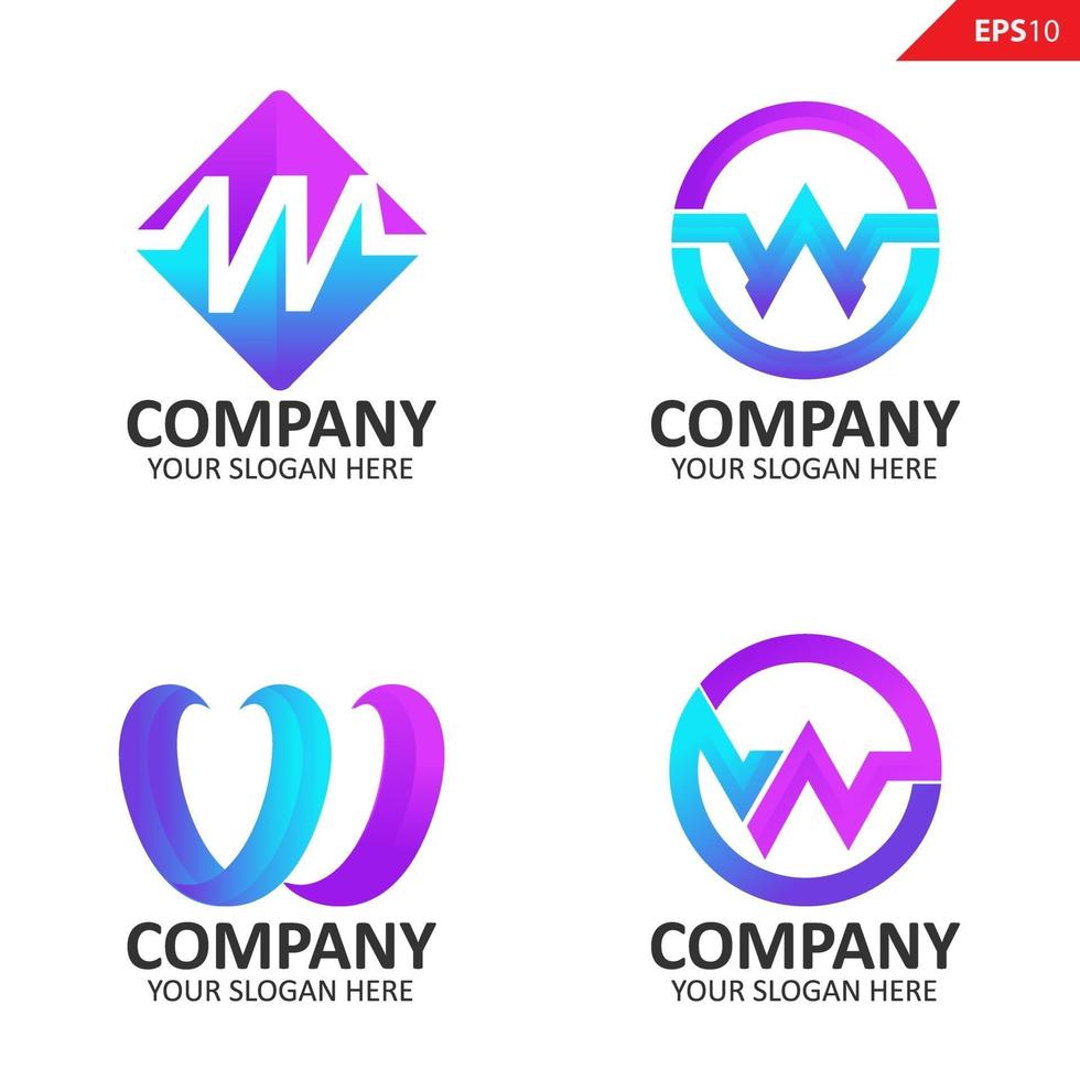collectie kleurrijke eerste w brief logo ontwerpsjabloon vector