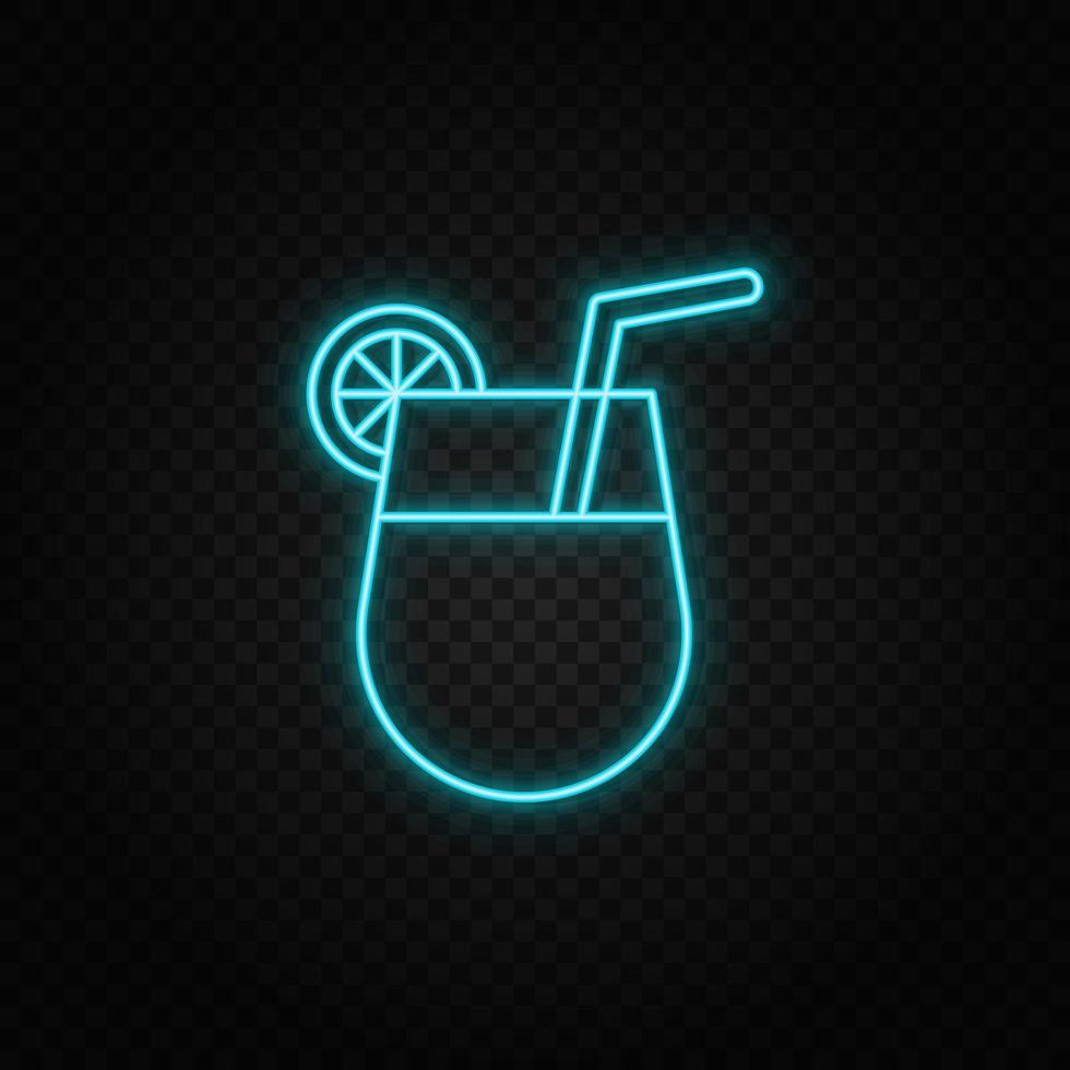 cocktail, drinken neon icoon. blauw en geel neon vector icoon. transparant achtergrond