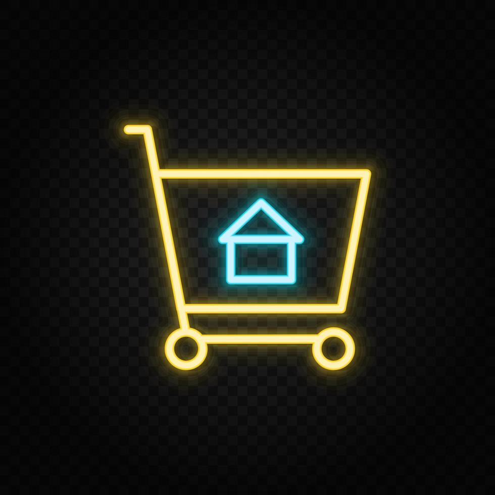 echt landgoed vector kopen, kar, huis, winkelen. illustratie neon blauw, geel, rood icoon reeks