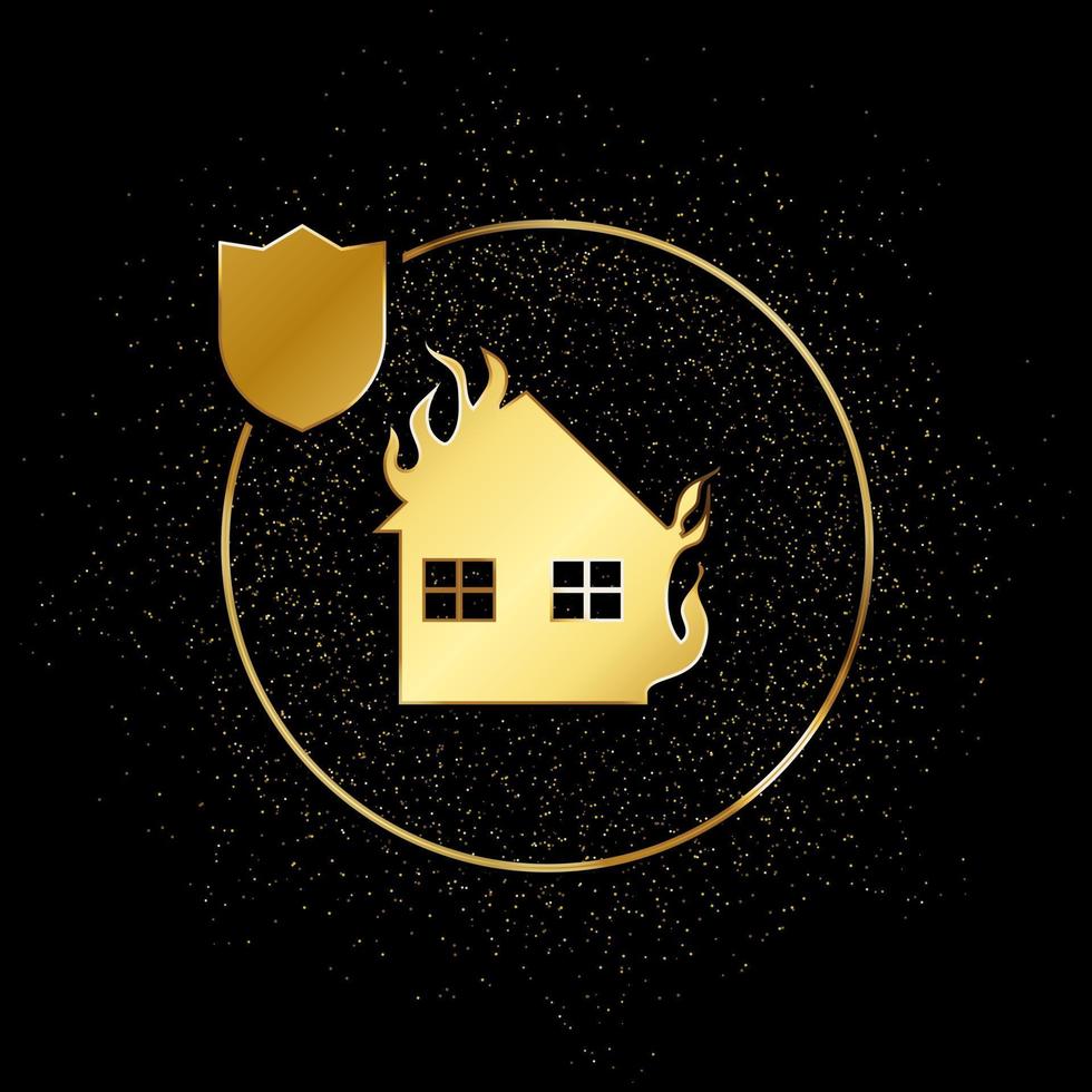 huis, verzekering, brand goud icoon. vector illustratie van gouden deeltje achtergrond. goud vector icoon