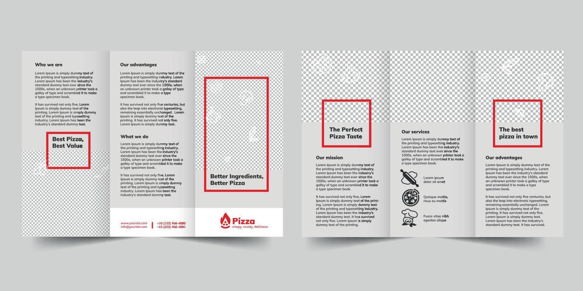 pizza drievoud brochure sjabloon, drievoud brochure boekhouding firma folder vector lay-out drievoud mockup pro vector