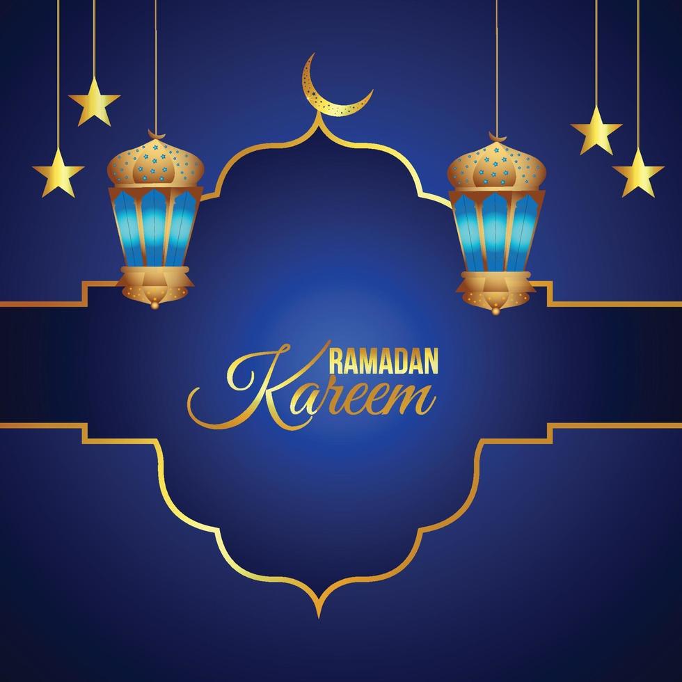 gouden lantaarn en maan van ramadan kareem vector