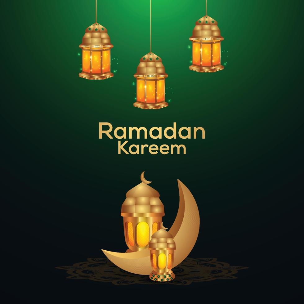 gouden lantaarn en maan van ramadan kareem vector