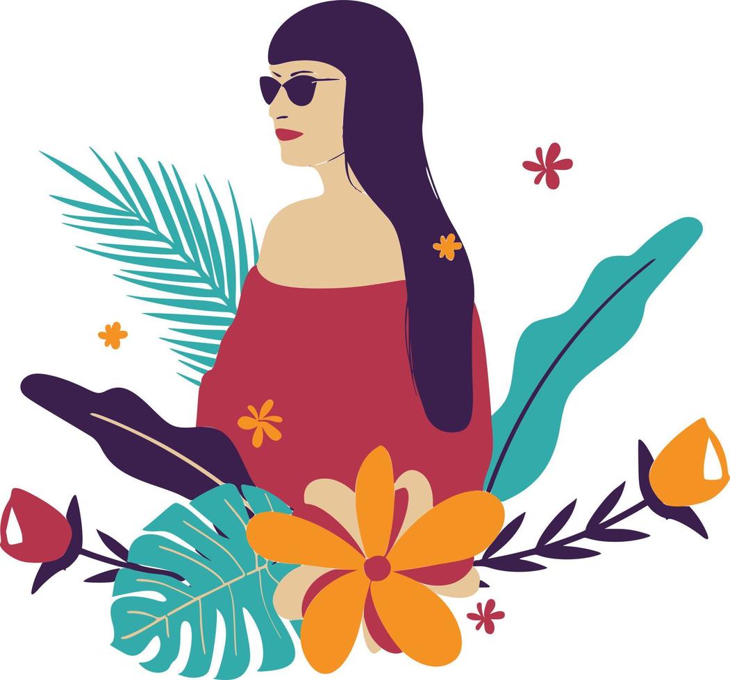 elegant vrouw vervelend glas en bloemen tonen feminisme vector