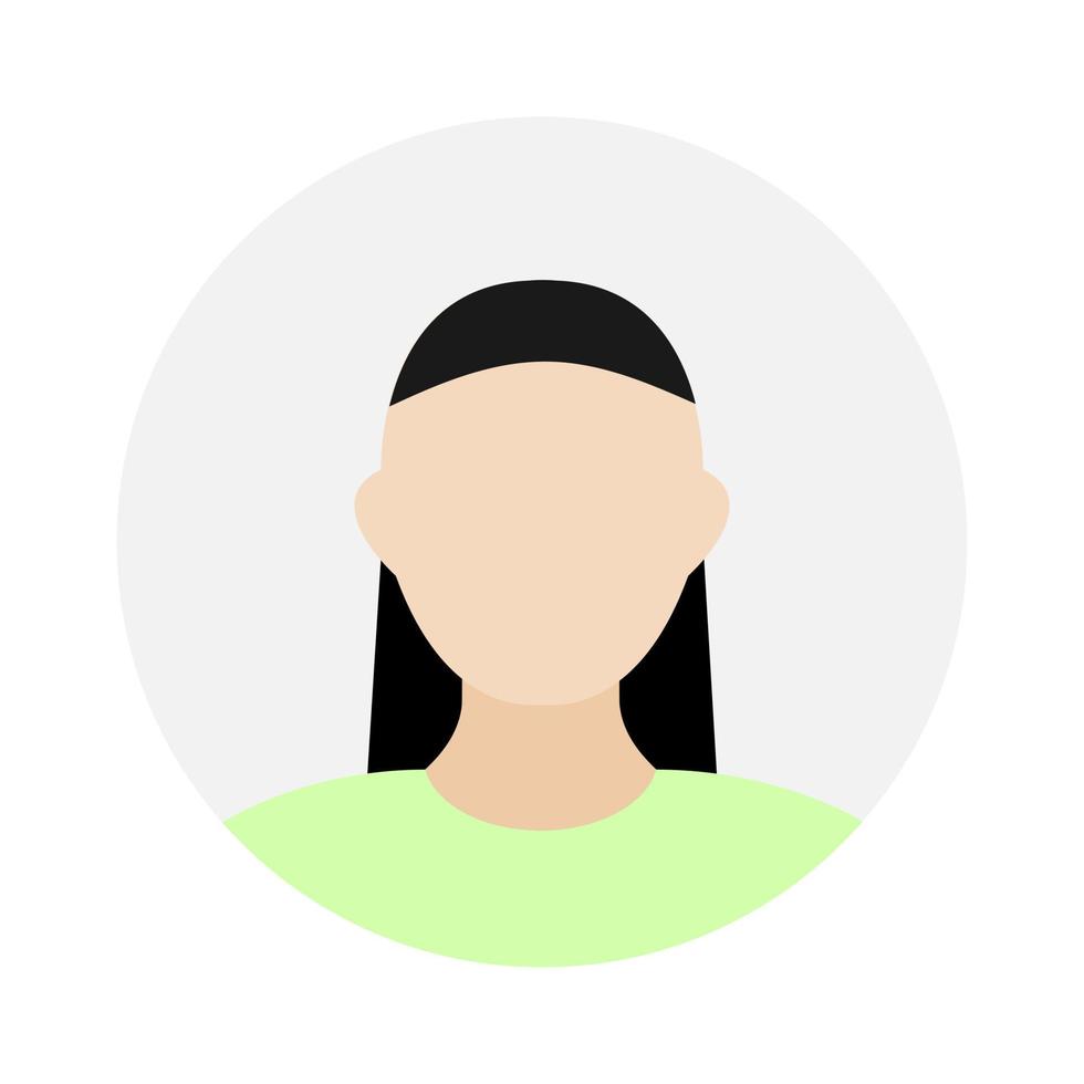 leeg gezicht icoon avatar met lang zwart haar. vector illustratie.