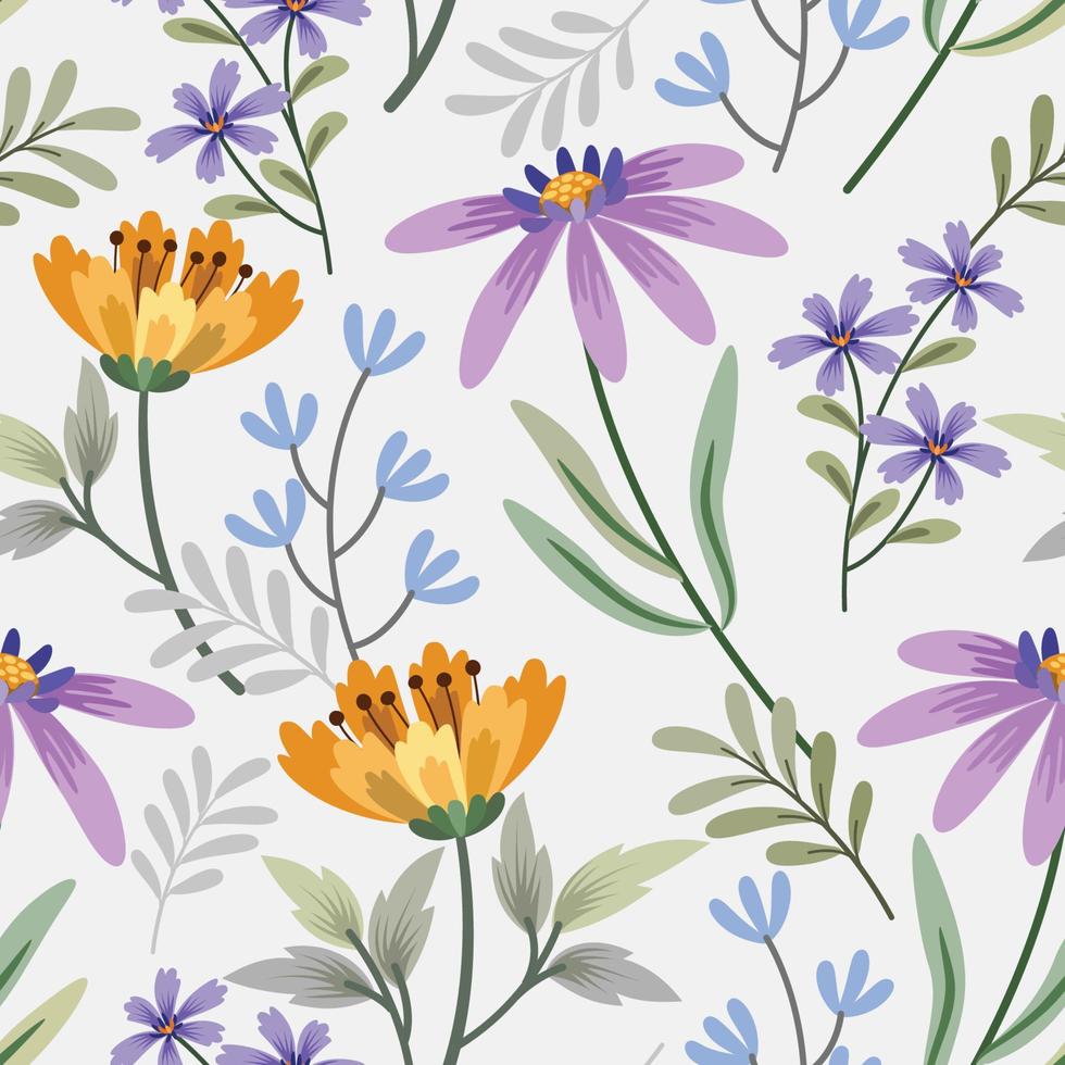 schattig klein geel en Purper bloemen naadloos patroon. vector