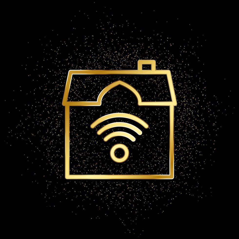 huis, slim, Wifi goud icoon. vector illustratie van gouden deeltje achtergrond. echt landgoed concept vector illustratie .