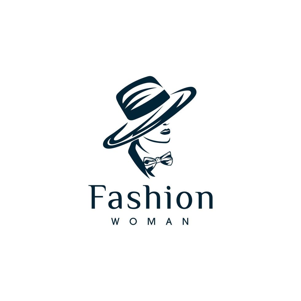 mode logo ontwerp. geweldig een mode silhouet. een mode logotype.vrouw met hoed logo ontwerp vector