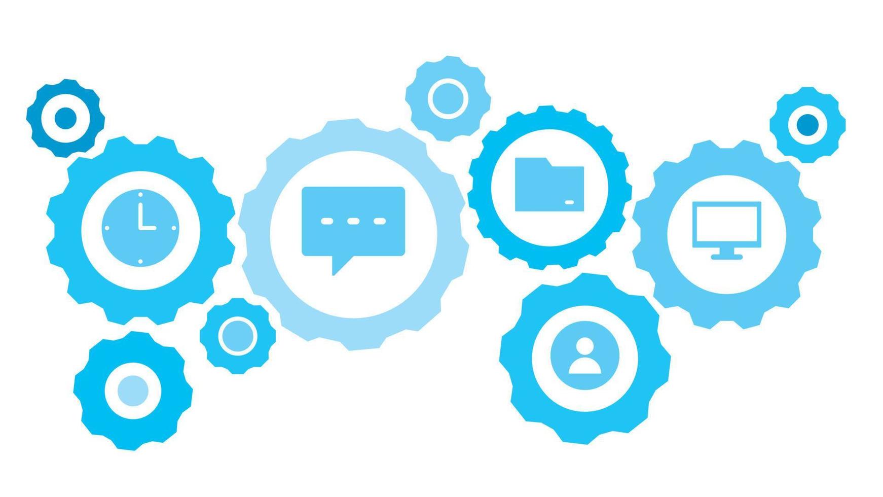 verbonden versnellingen en vector pictogrammen voor logistiek, onderhoud, Verzenden, verdeling, vervoer, markt, communiceren concepten. computer uitrusting blauw icoon reeks Aan wit achtergrond