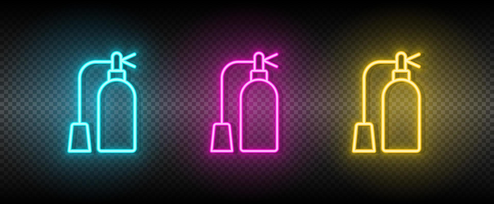 noodgeval, brandblusser neon icoon set. technologie vector illustratie neon blauw, geel, rood icoon reeks
