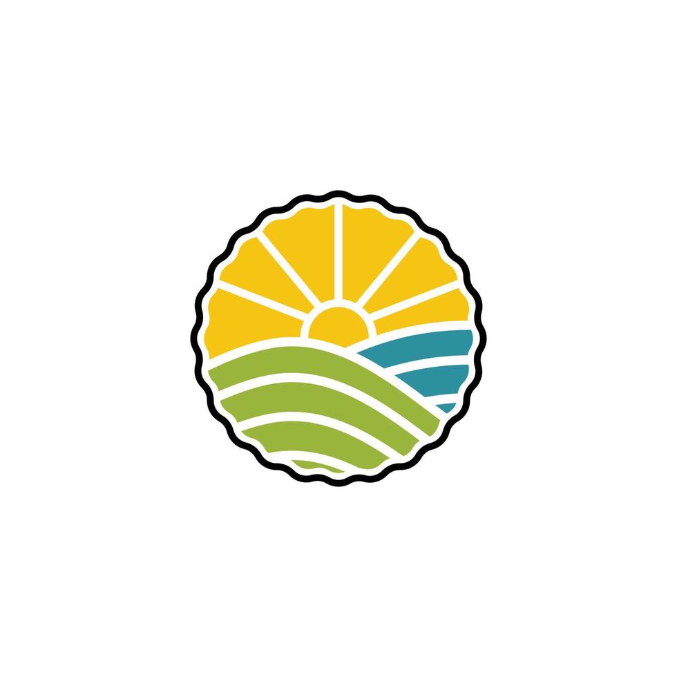 zon boerderij veld, zomer landbouw oogst logo ontwerp vector