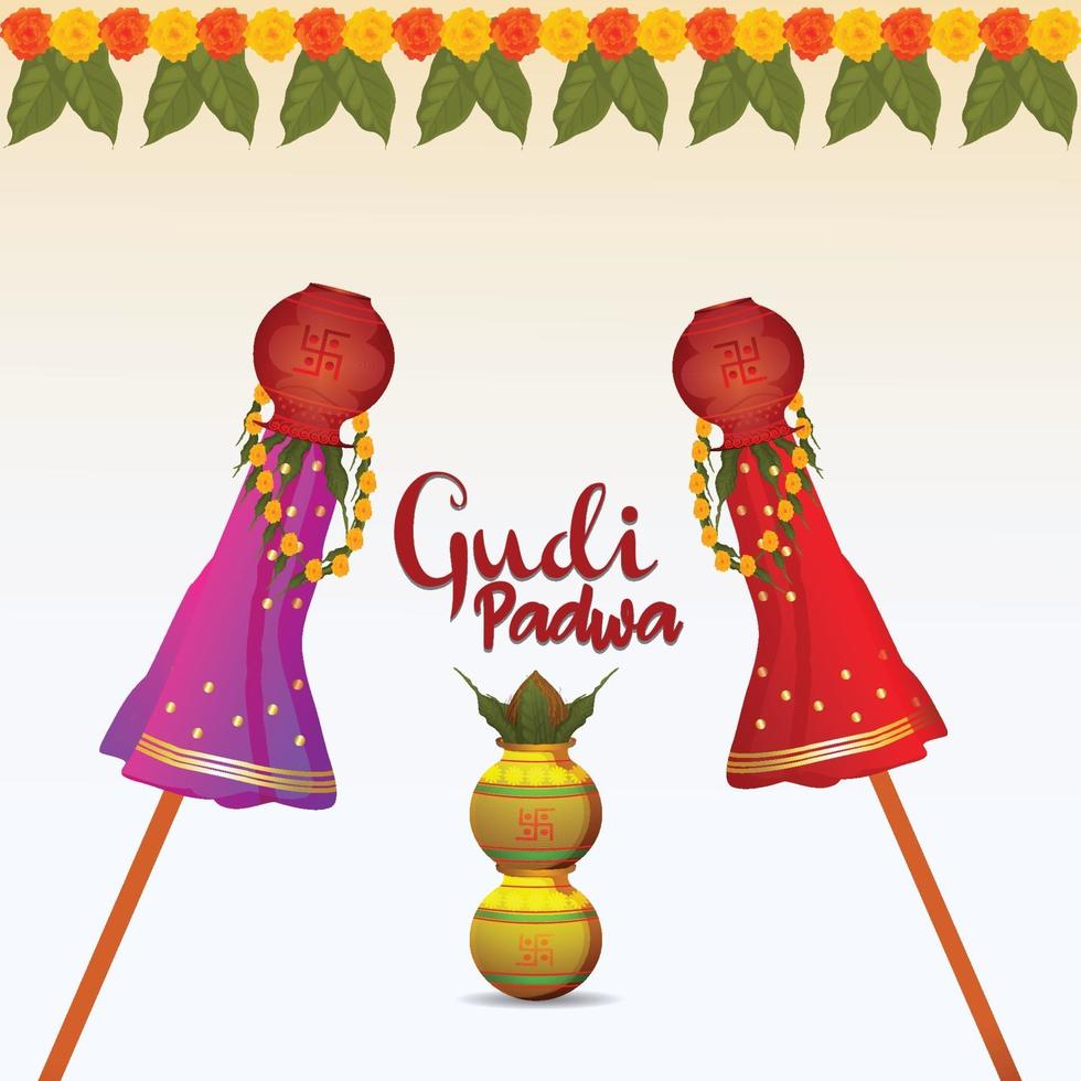 creatieve vectorillustratie van gelukkig gudipadwa indian hindoe festival en achtergrond vector