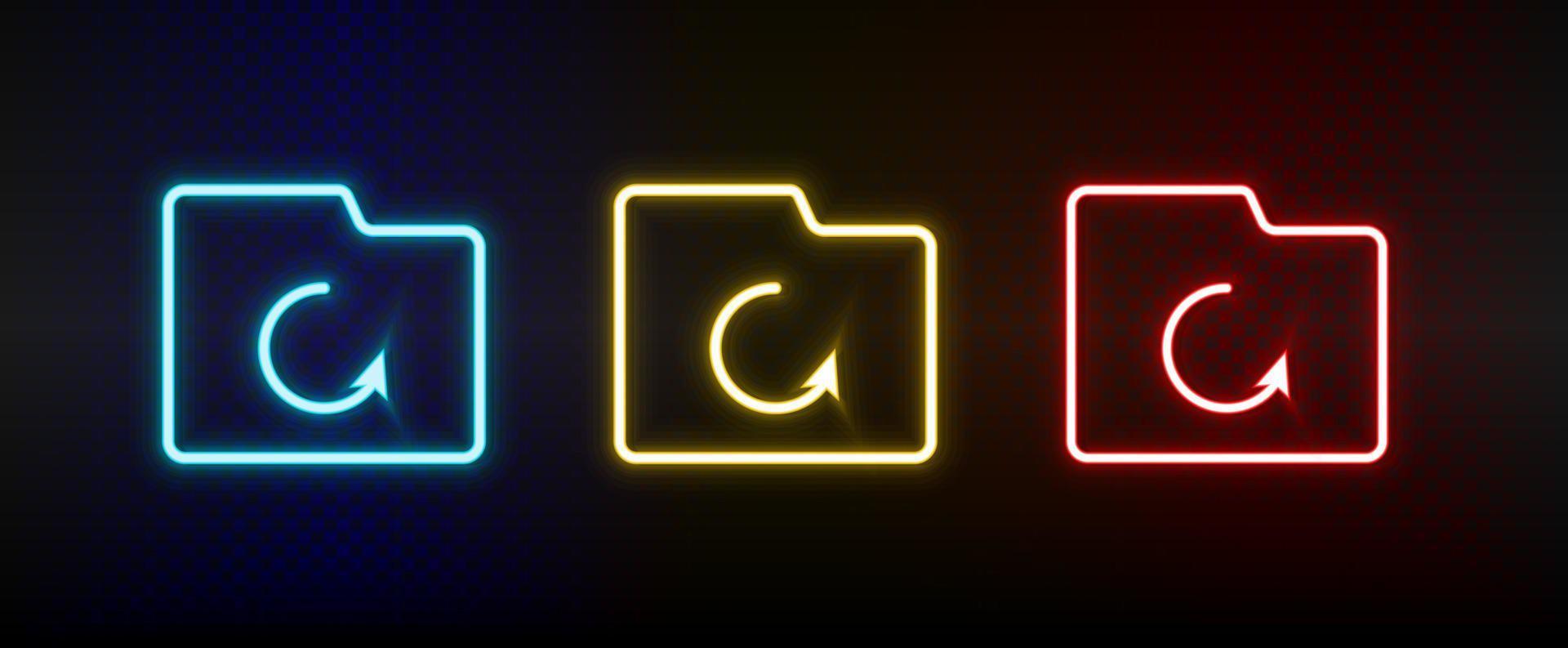 map, herstellen, opslagruimte neon icoon set. reeks van rood, blauw, geel neon vector icoon Aan donker donker achtergrond
