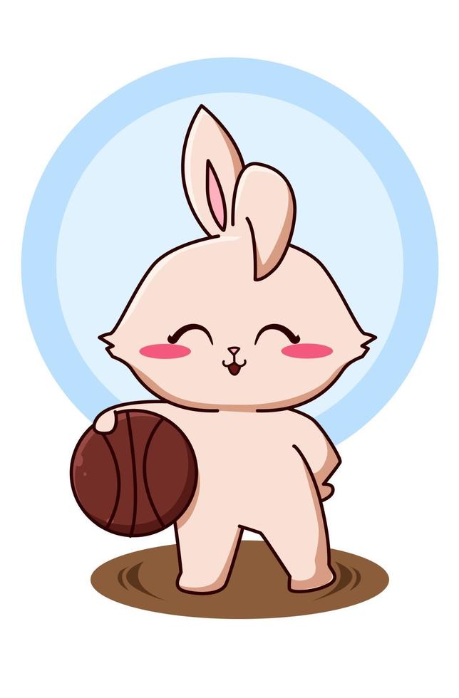 schattig en gelukkig konijn met basketbal cartoon afbeelding vector