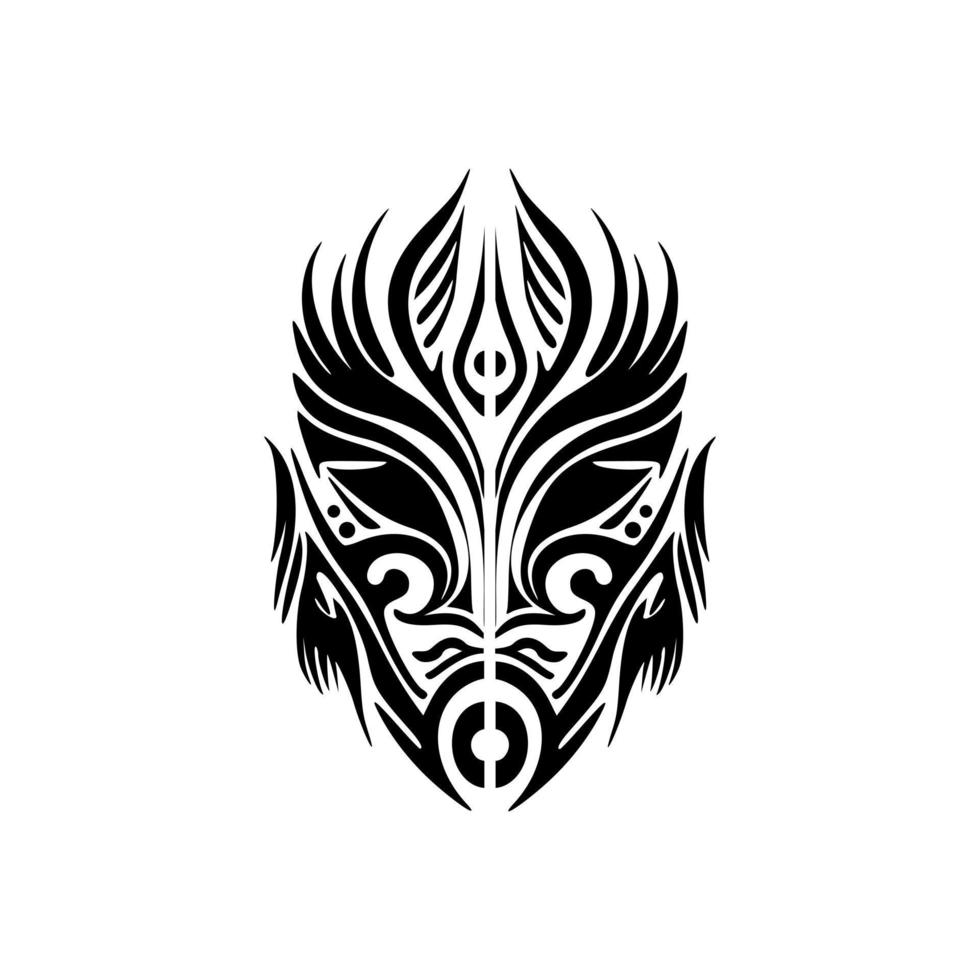 vector schetsen van een polynesisch god masker, zwart en wit tatoeëren stijl.