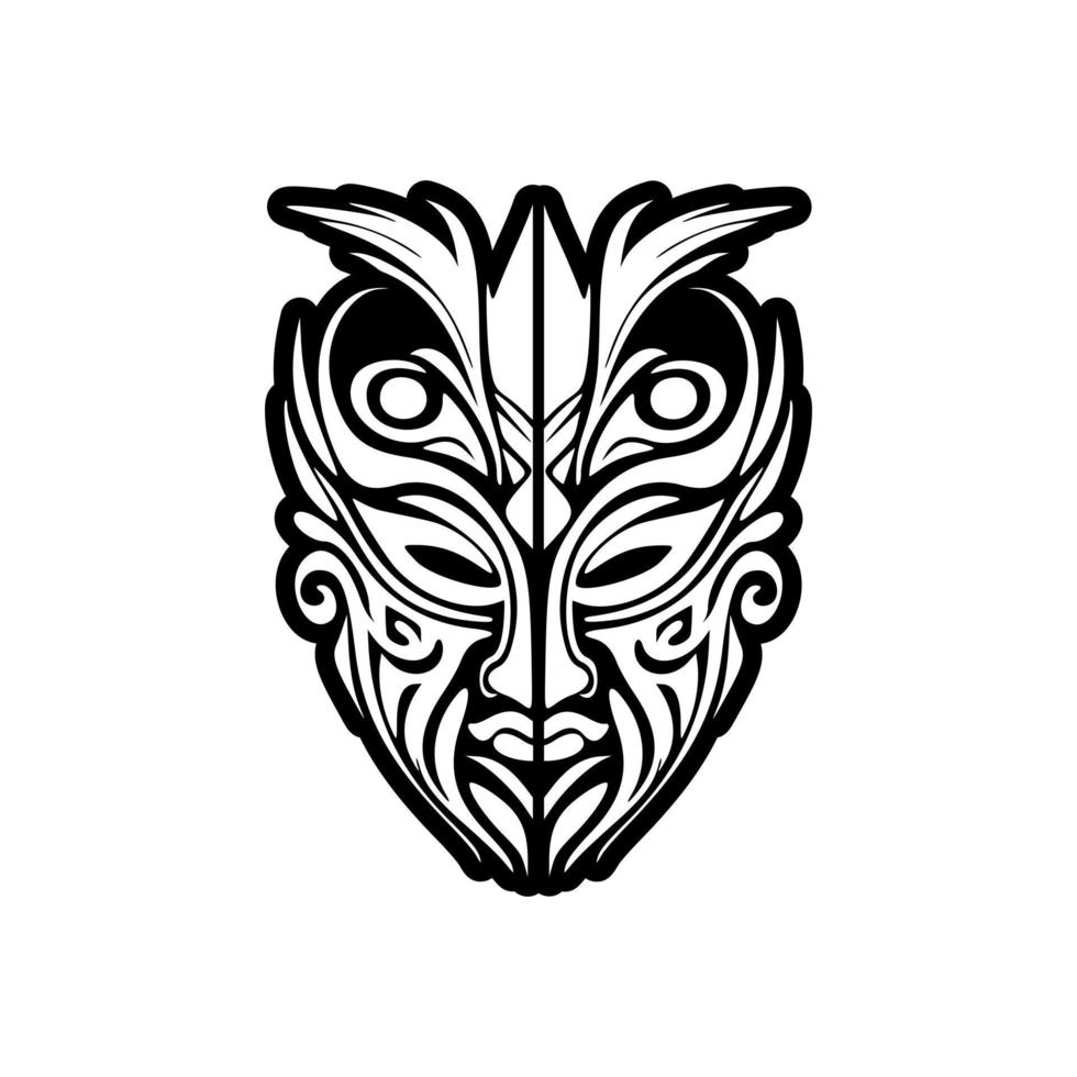 vector tatoeëren van een zwart en wit polynesisch god masker schetsen.