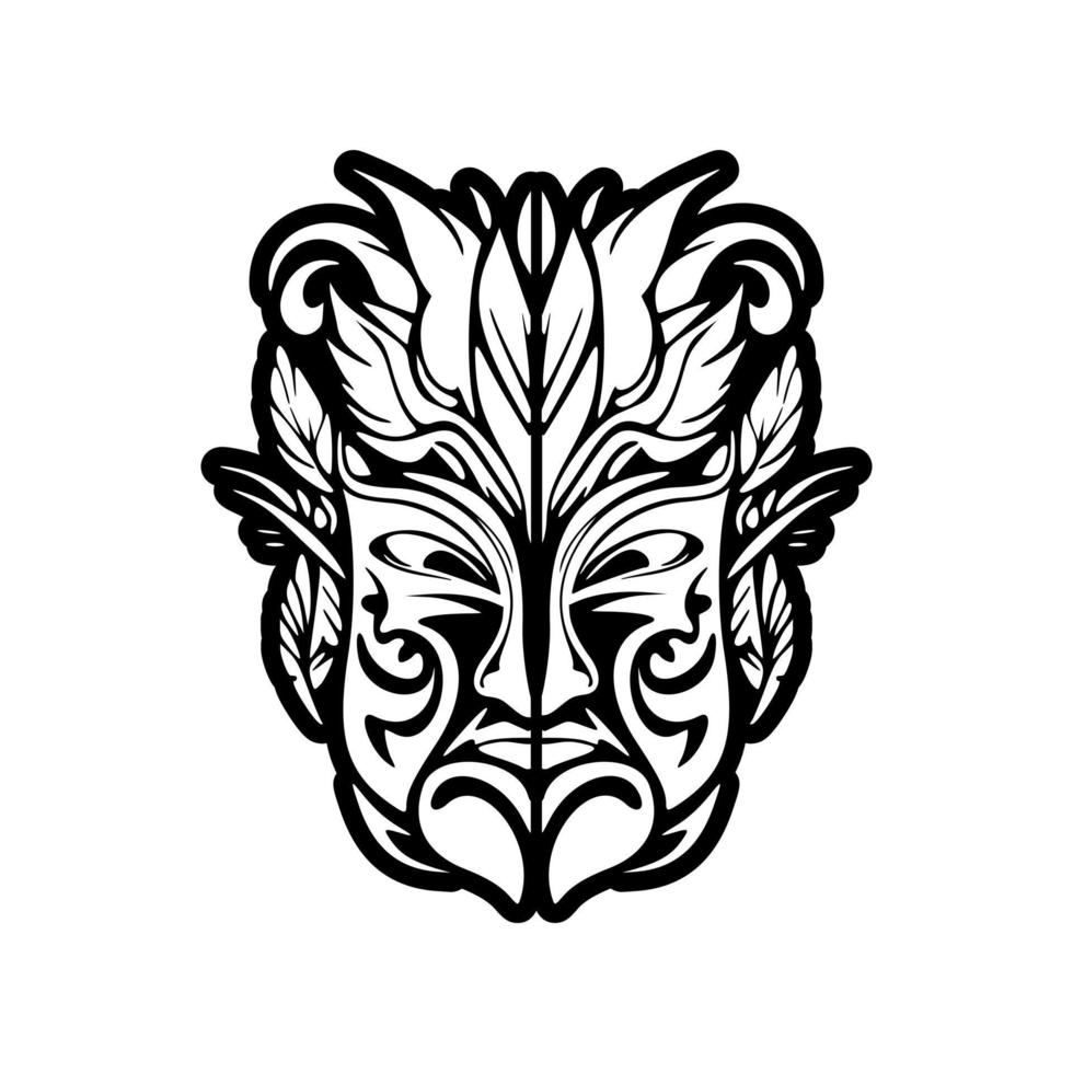 vector schetsen van zwart en wit polynesisch god masker tatoeëren.