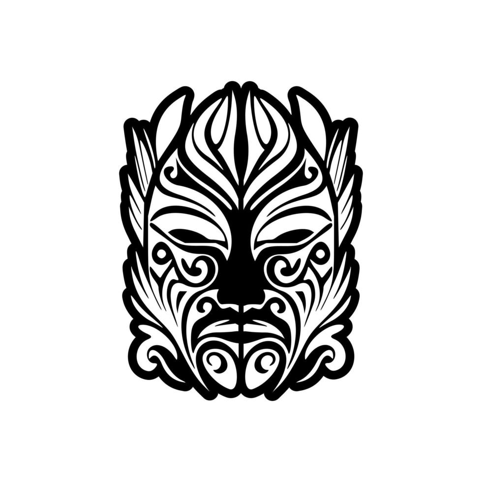 vector schetsen van een zwart en wit polynesisch god masker tatoeëren.