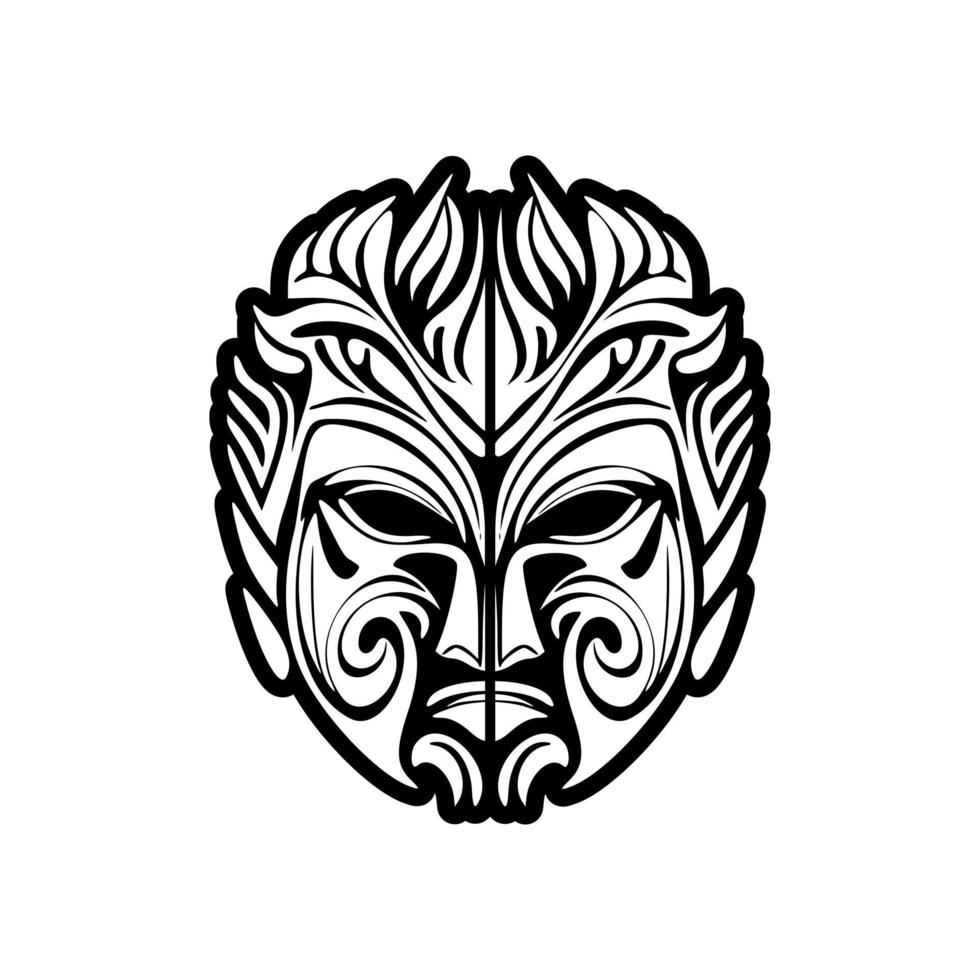 vector tatoeëren schetsen van een zwart en wit polynesisch god masker.