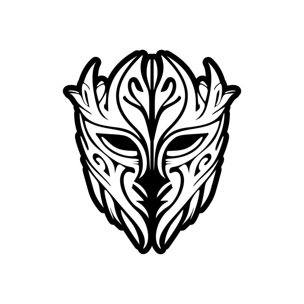 .a vector tatoeëren schetsen van een polynesisch god masker, gedaan in zwart en wit.