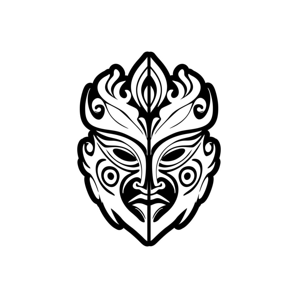 een vector tatoeëren schetsen van een polynesisch god masker in zwart en wit.