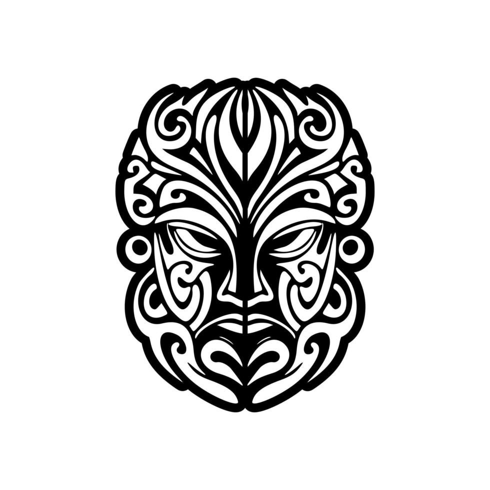 vector tatoeëren schetsen van een zwart en wit polynesisch god masker.