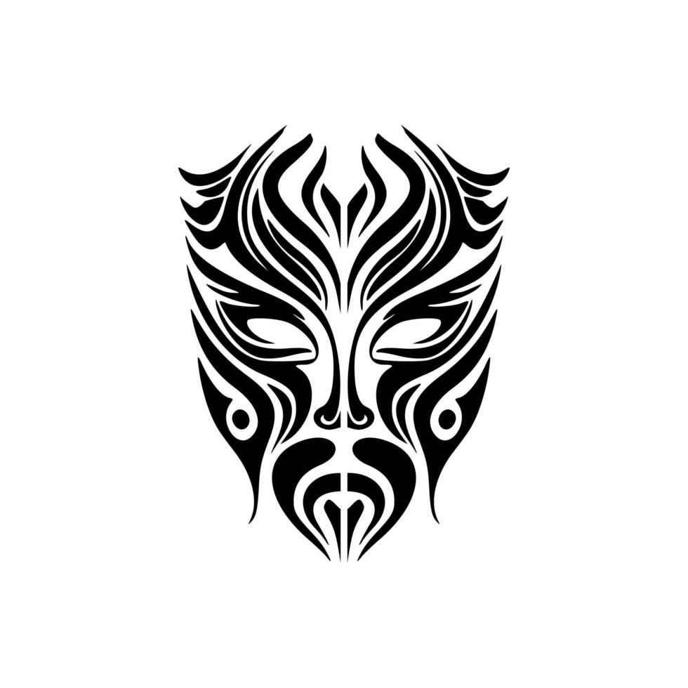 vector tatoeëren schetsen van een polynesisch god masker in zwart en wit.