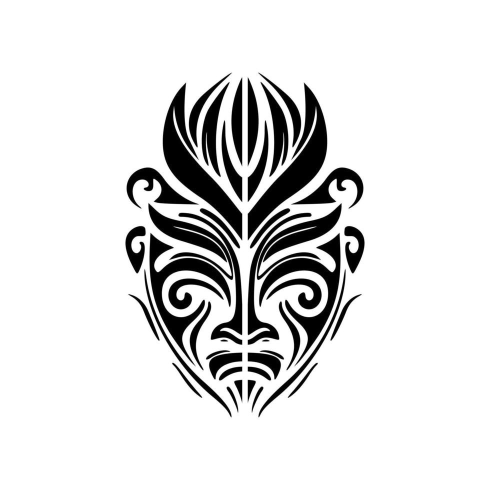 vector tatoeëren van een polynesisch god masker in zwart en wit.