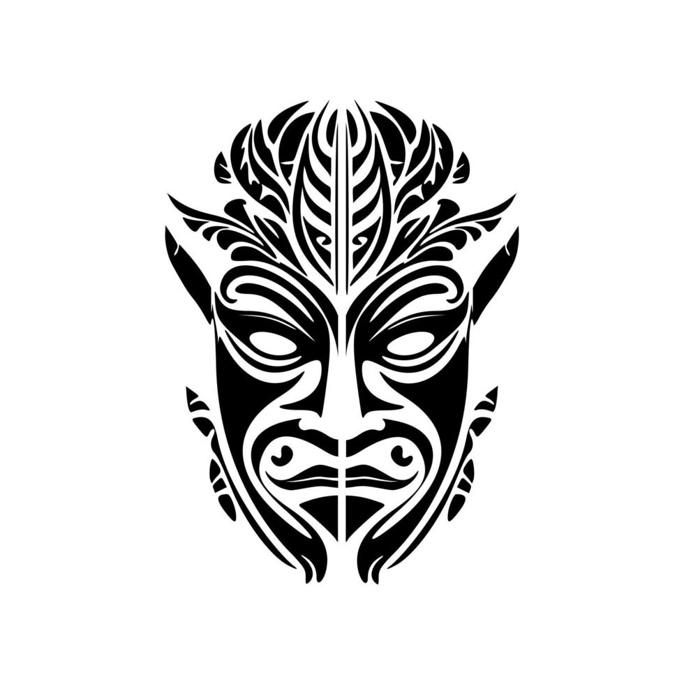 vector tatoeëren van een zwart en wit polynesisch god masker schetsen.