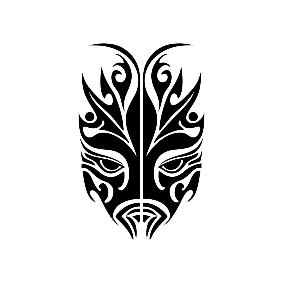 vector tatoeëren schetsen van een polynesisch god masker, zwart en wit.