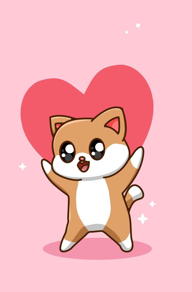 kawaii en grappige kat geeft een grote Valentijnsdag hart cartoon afbeelding vector