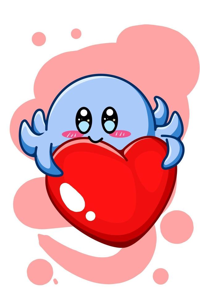 een schattige blauwe octopus met de grote illustratie van de hartbeeldverhaal vector