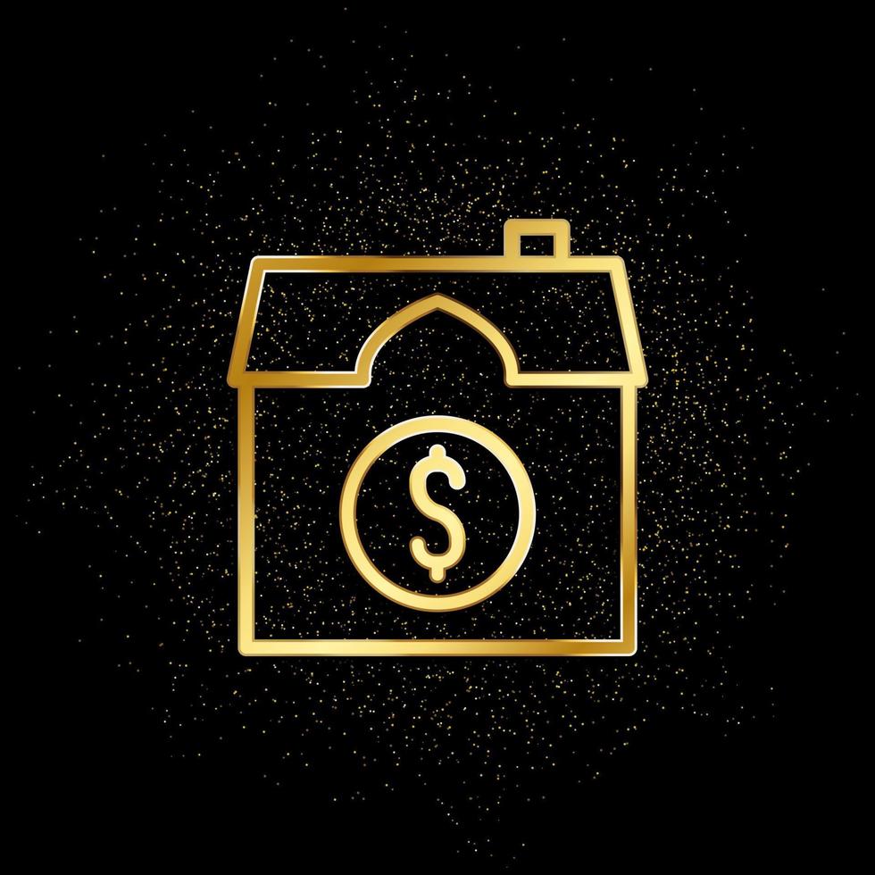 huis, investering, lening, hypotheek goud icoon. vector illustratie van gouden deeltje achtergrond. echt landgoed concept vector illustratie .
