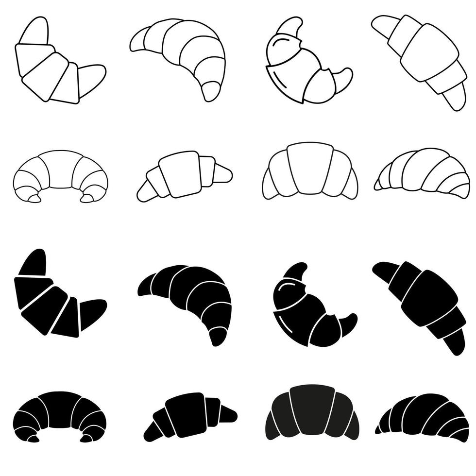 croissant icoon vector set. taart illustratie teken verzameling. toetje symbool. zoet logo.