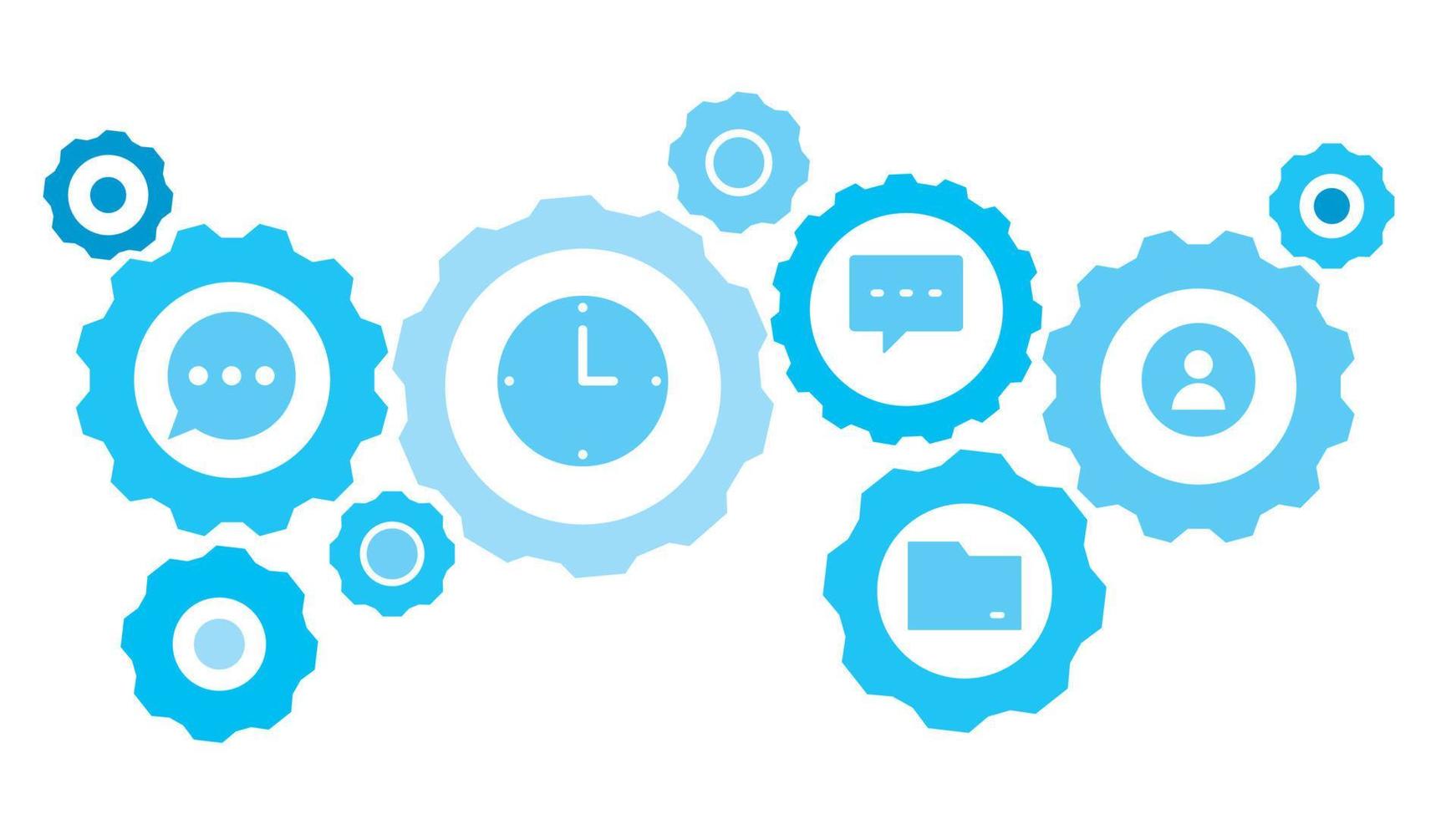 verbonden versnellingen en vector pictogrammen voor logistiek, onderhoud, Verzenden, verdeling, vervoer, markt, communiceren concepten. avatar, profiel uitrusting blauw icoon reeks Aan wit achtergrond