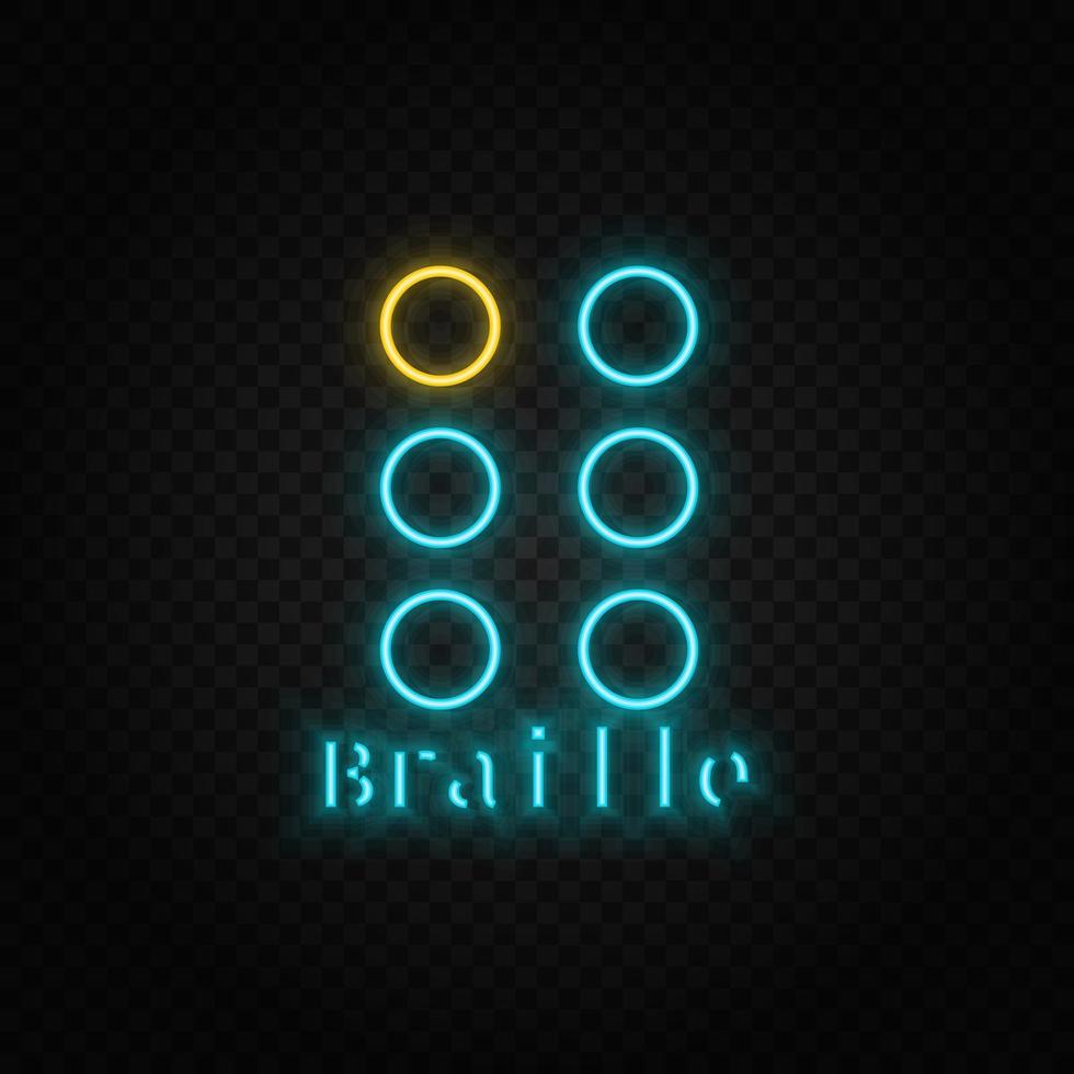 braille. blauw en geel neon vector icoon. transparant achtergrond.