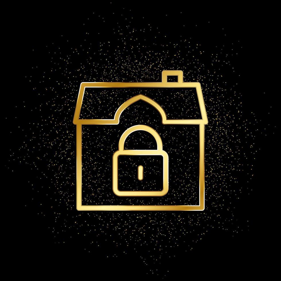 huis, geluk, veiligheid goud icoon. vector illustratie van gouden deeltje achtergrond. echt landgoed concept vector illustratie .