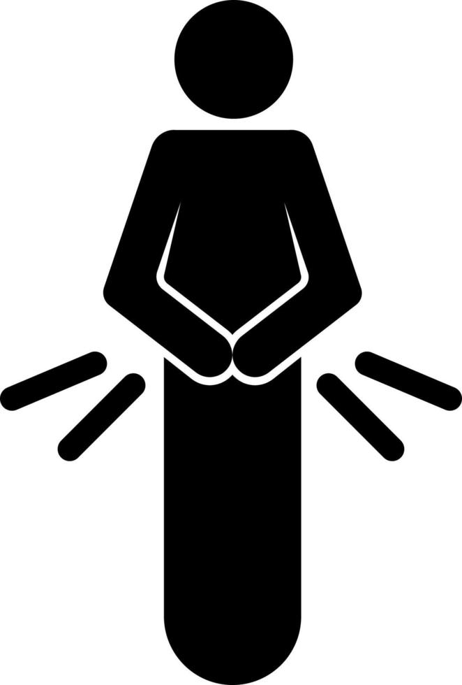 indigestie glyph pictogram. maagklachten. maagpijn. spijsverteringsstoornis. prikkelbare darm. symptomen van stress. diarree, opgeblazen gevoel, misselijkheid, buikpijn. silhouet symbool. vector geïsoleerde illustratie