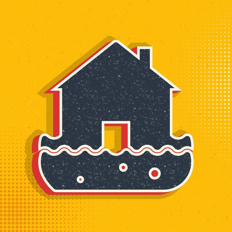 vuur, huis, huis, verzekering, overstroming water knal kunst, retro icoon. vector illustratie van knal kunst stijl Aan retro achtergrond