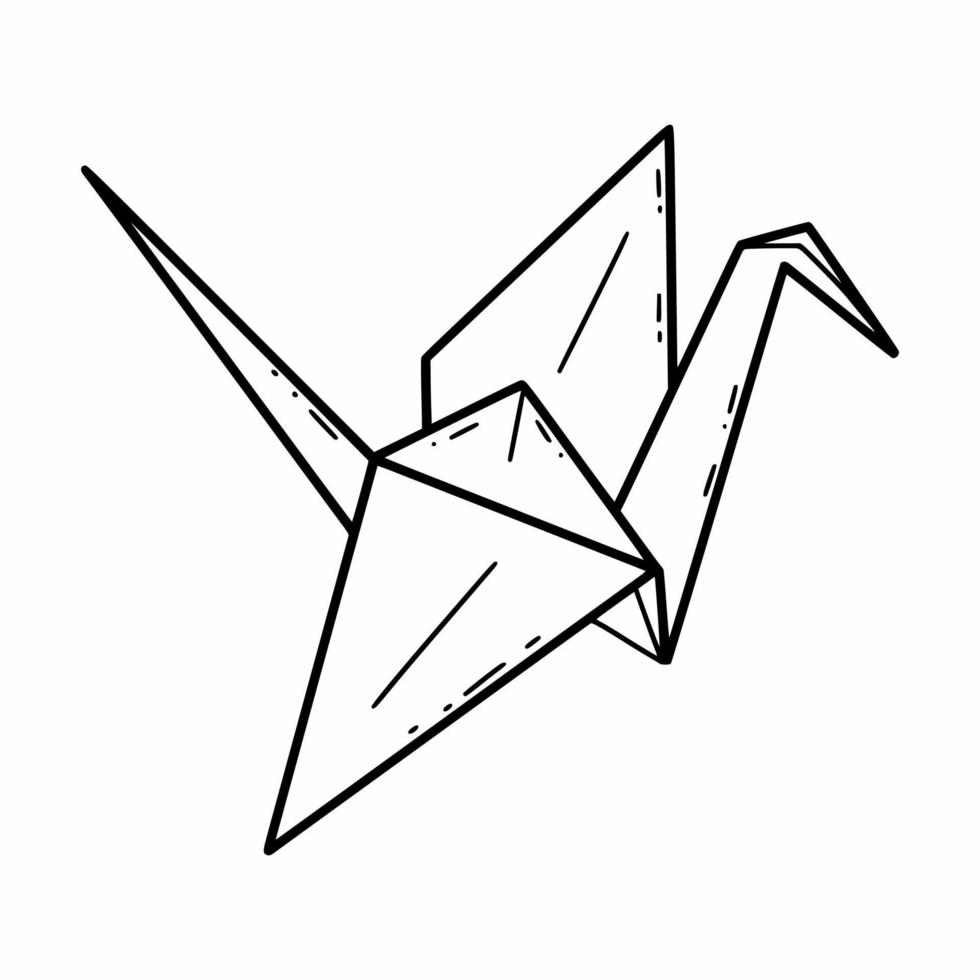 kraan gemaakt van papier. Japans origami kunst. hand- getrokken illustratie. tekening stijl tekening. zwart en wit icoon. vector