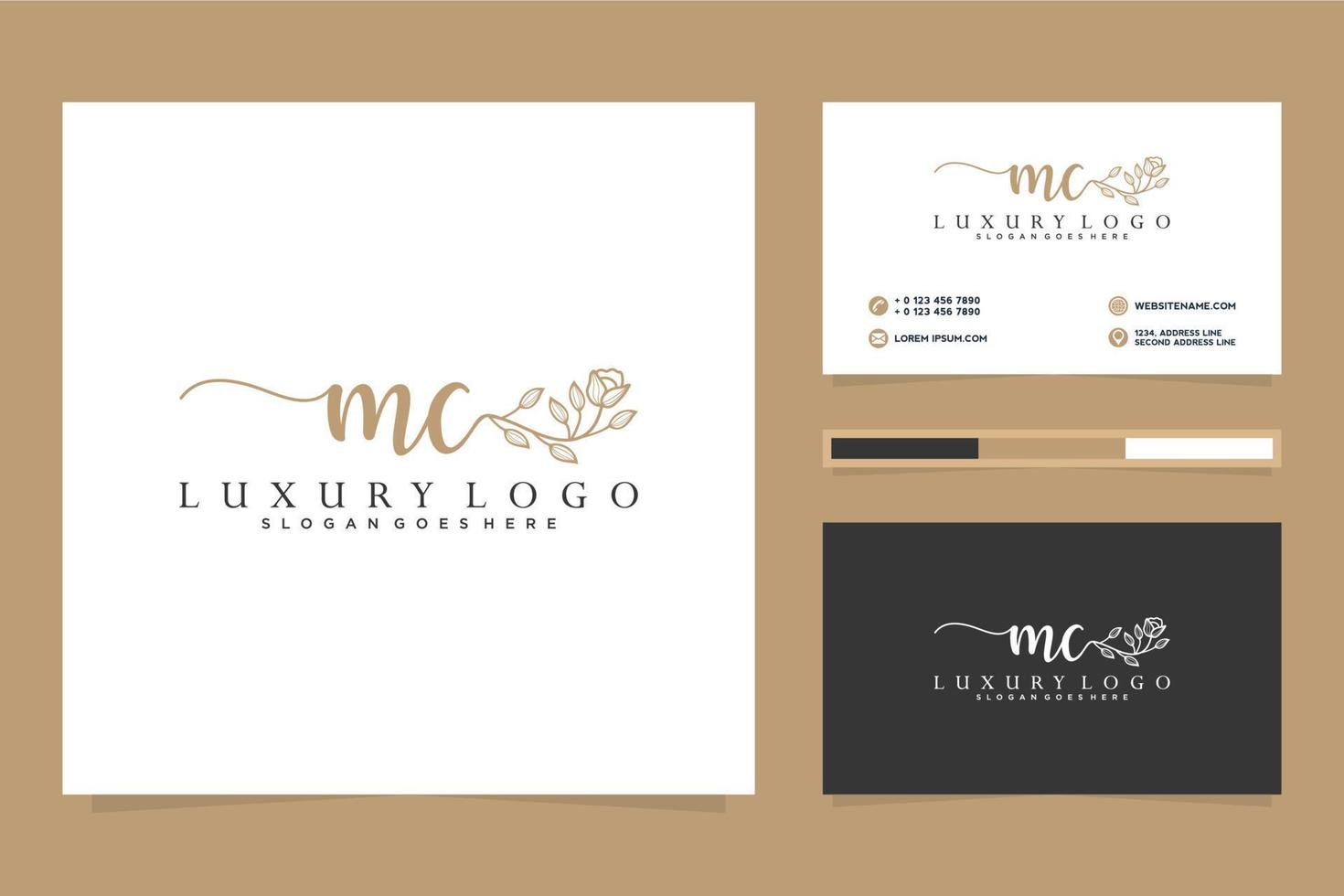 eerste mc vrouwelijk logo collecties en bedrijf kaart sjabloon premie vector