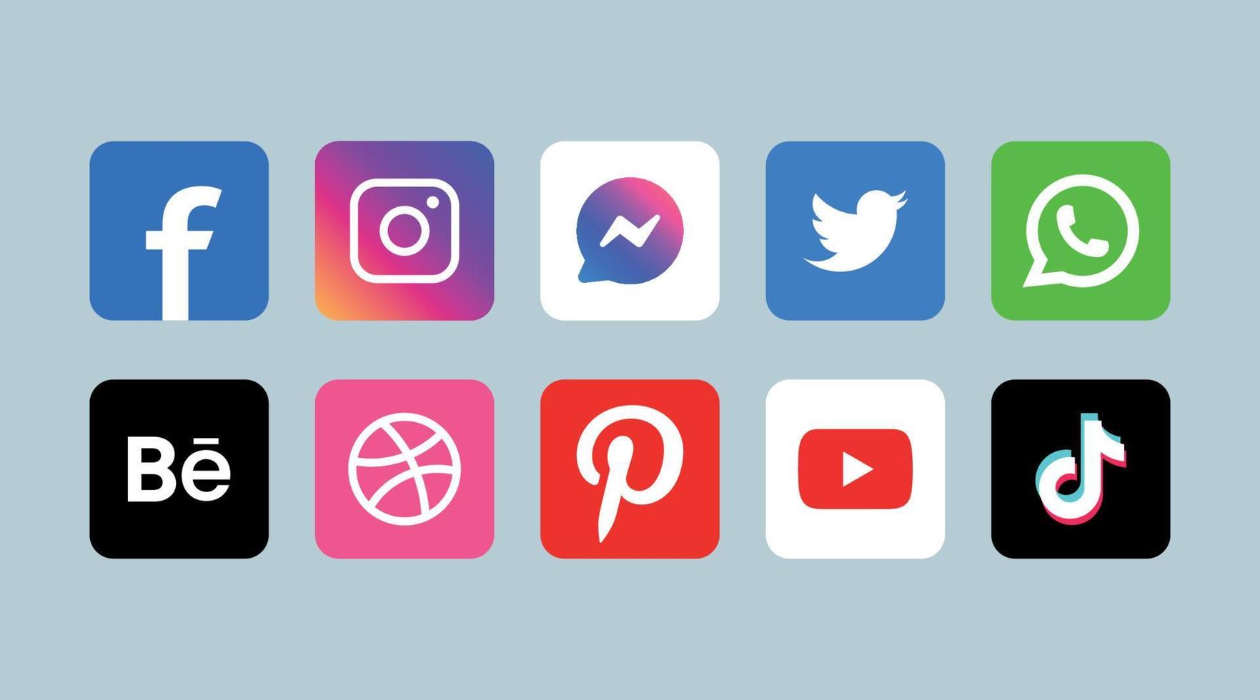 sociaal media logo pictogrammen verzameling, facebook, instagram, youtube, pinterest, tiktok en enz pictogrammen vector