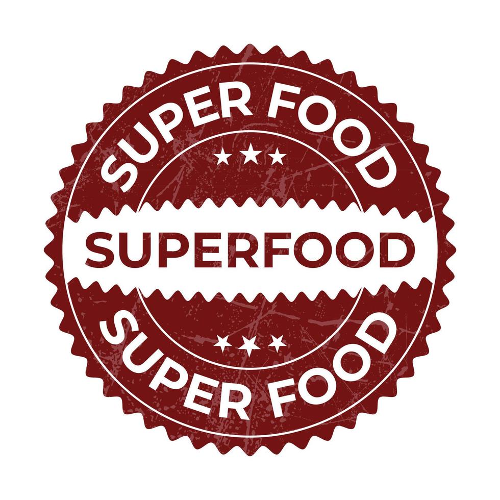 superfood insigne, super voedsel zegel, superfood sticker, teken, label, label, symbool, embleem, logo, icoon, wijnoogst stijl met grunge effect vector