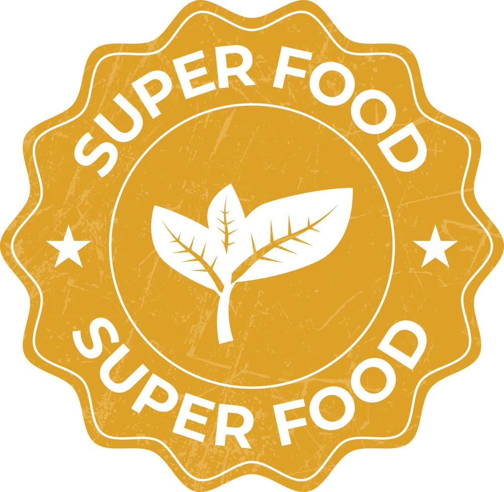 superfood insigne, super voedsel zegel, superfood sticker, teken, label, label, symbool, embleem, logo, icoon, wijnoogst stijl met grunge effect vector