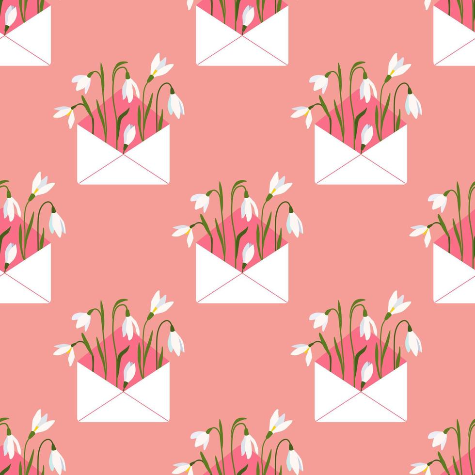bloemen voorjaar naadloos patroon. boeket van sneeuwklokjes in envelop. vroeg voorjaar bloemen. bloesem natuur wilde bloemen. digitaal papier. vector illustratie